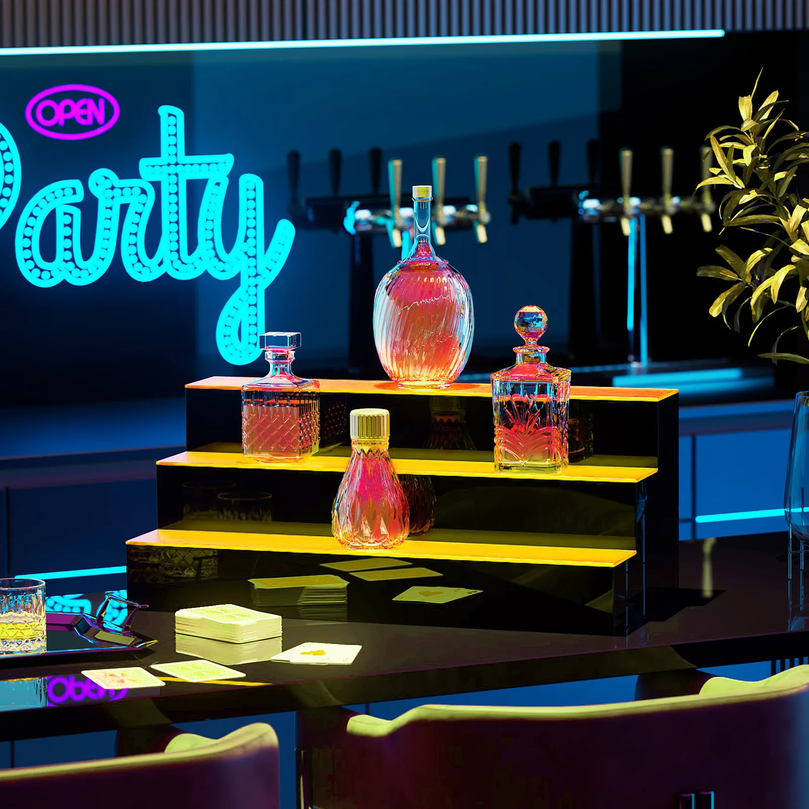 24"[REMOTE CONTROL 20 COLORS]LED Lighted 3 Step Bar Liquor Bottle Display Shelf