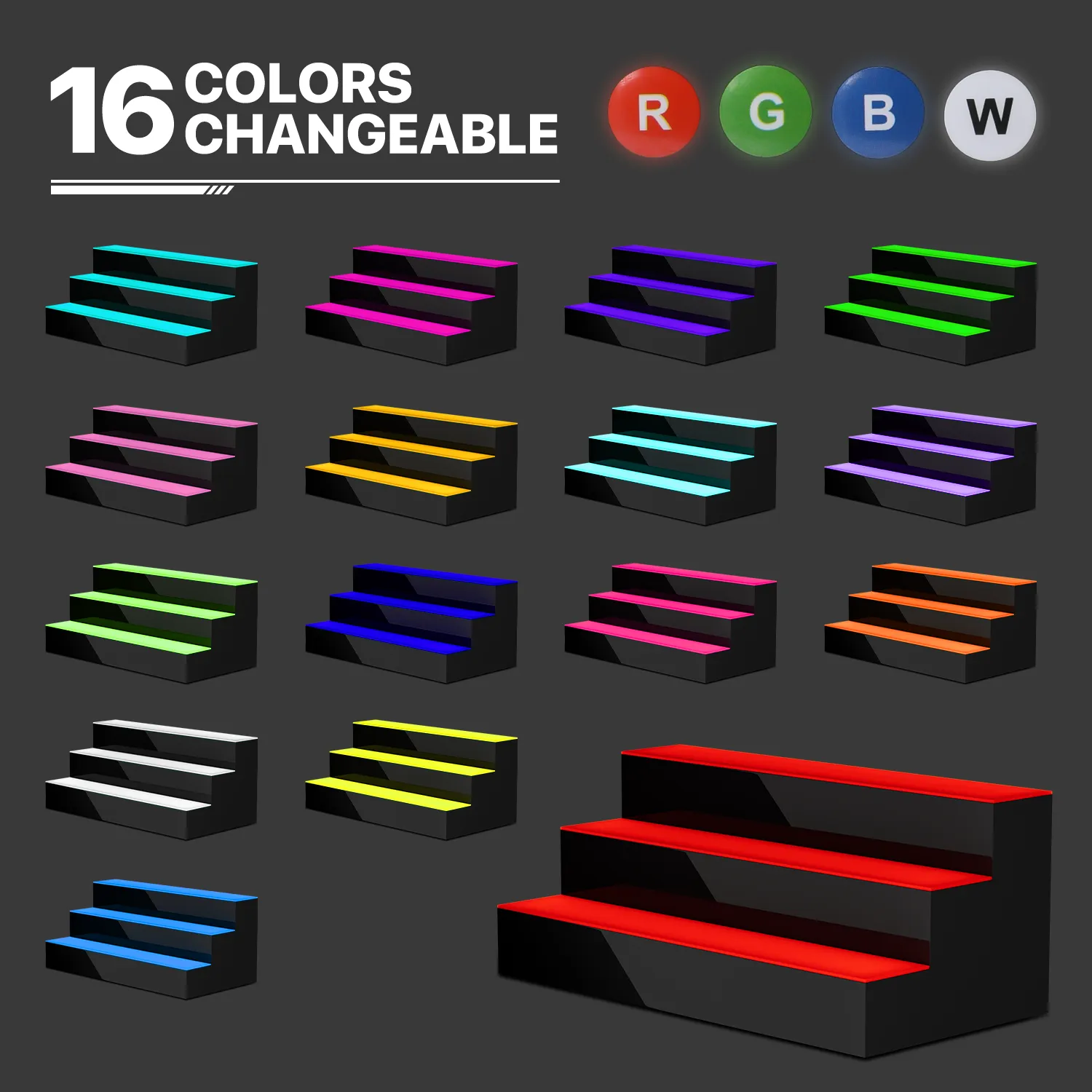 24"[REMOTE CONTROL 20 COLORS]LED Lighted 3 Step Bar Liquor Bottle Display Shelf