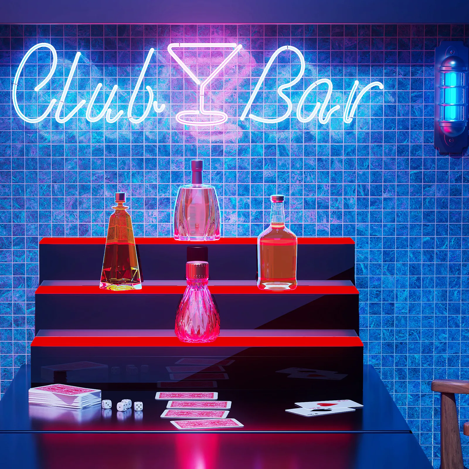 24"[REMOTE CONTROL 20 COLORS]LED Lighted 3 Step Bar Liquor Bottle Display Shelf