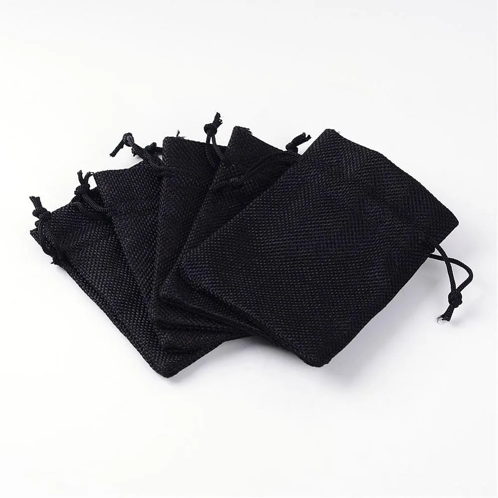 250 pc Polyester Imitation Burlap Packing Pouches Drawstring Bags, for Christmas, Wedding Party and DIY Craft Packing, Black, 12x9cm