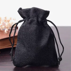 250 pc Polyester Imitation Burlap Packing Pouches Drawstring Bags, for Christmas, Wedding Party and DIY Craft Packing, Black, 12x9cm