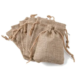 250 pc Polyester Imitation Burlap Packing Pouches Drawstring Bags, for Christmas, Wedding Party and DIY Craft Packing, Dark Khaki, 9x7cm