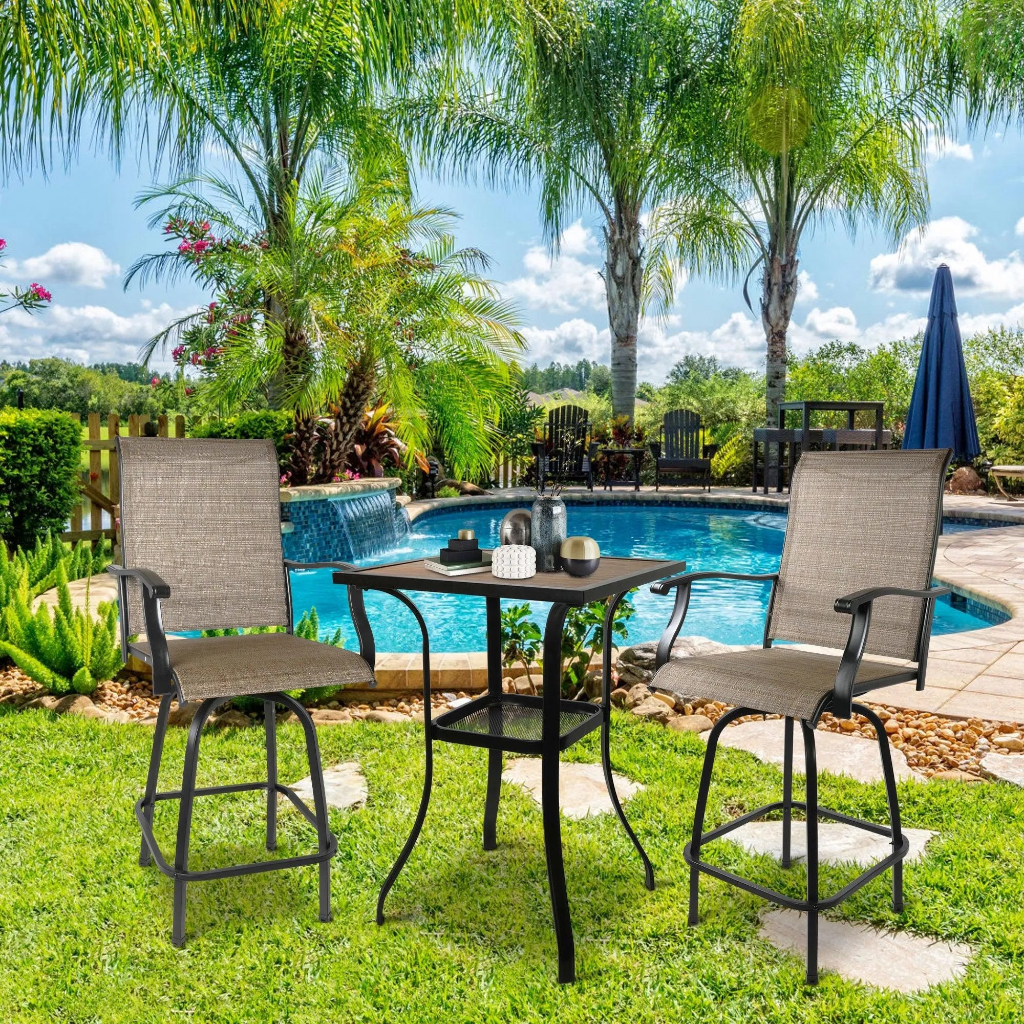 27.5" Outdoor High Bar Table Patio Square Bar Height Table with Storage Rack