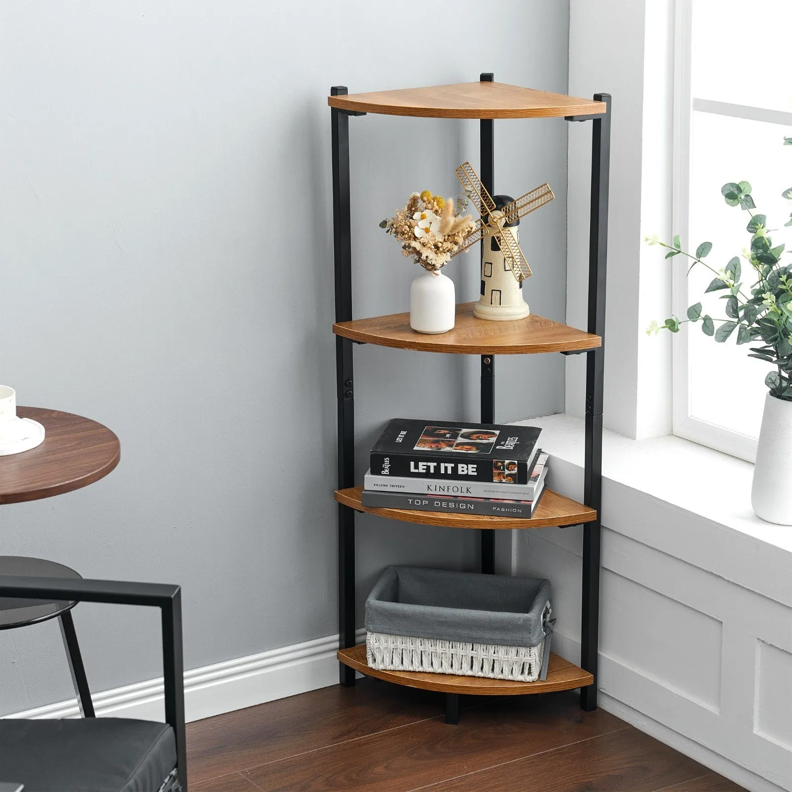 3/4 Shelves Triangle Corner Shelf Rack Bookcase Storage Unit