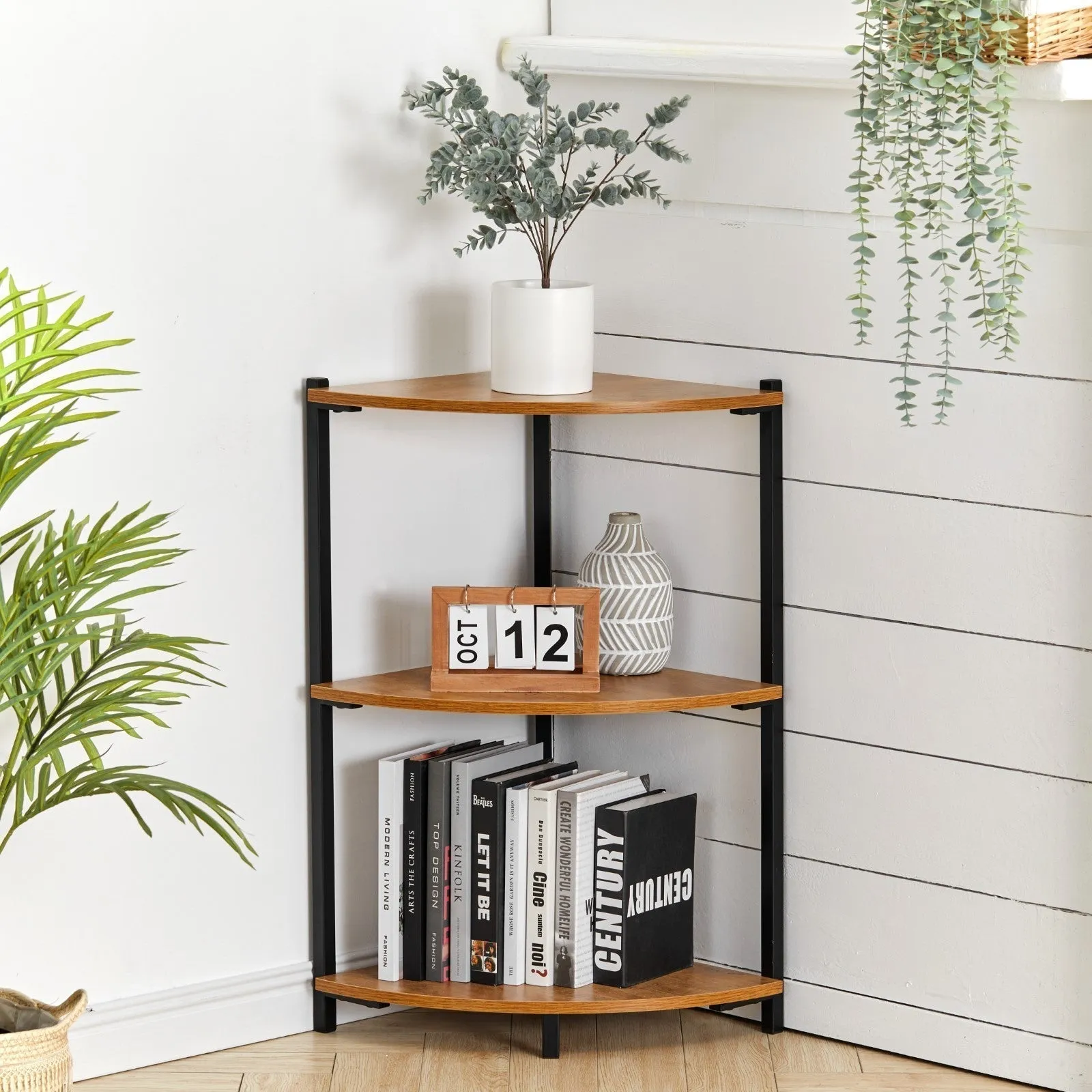 3/4 Shelves Triangle Corner Shelf Rack Bookcase Storage Unit
