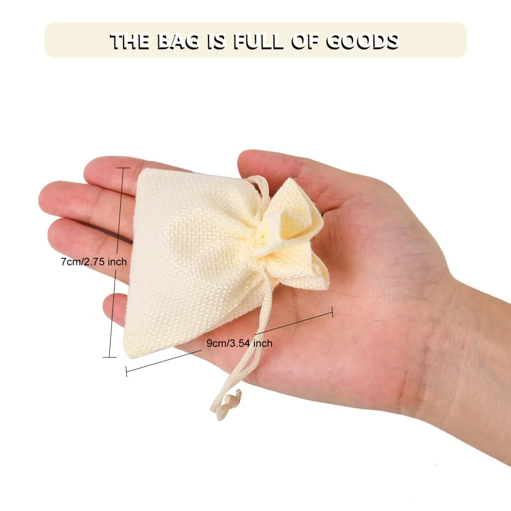 50 pc Burlap Packing Pouches Drawstring Bags, Lemon Chiffon, 9x7cm