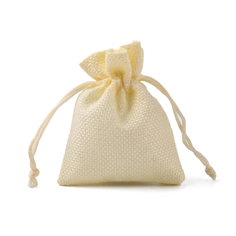 50 pc Burlap Packing Pouches Drawstring Bags, Lemon Chiffon, 9x7cm