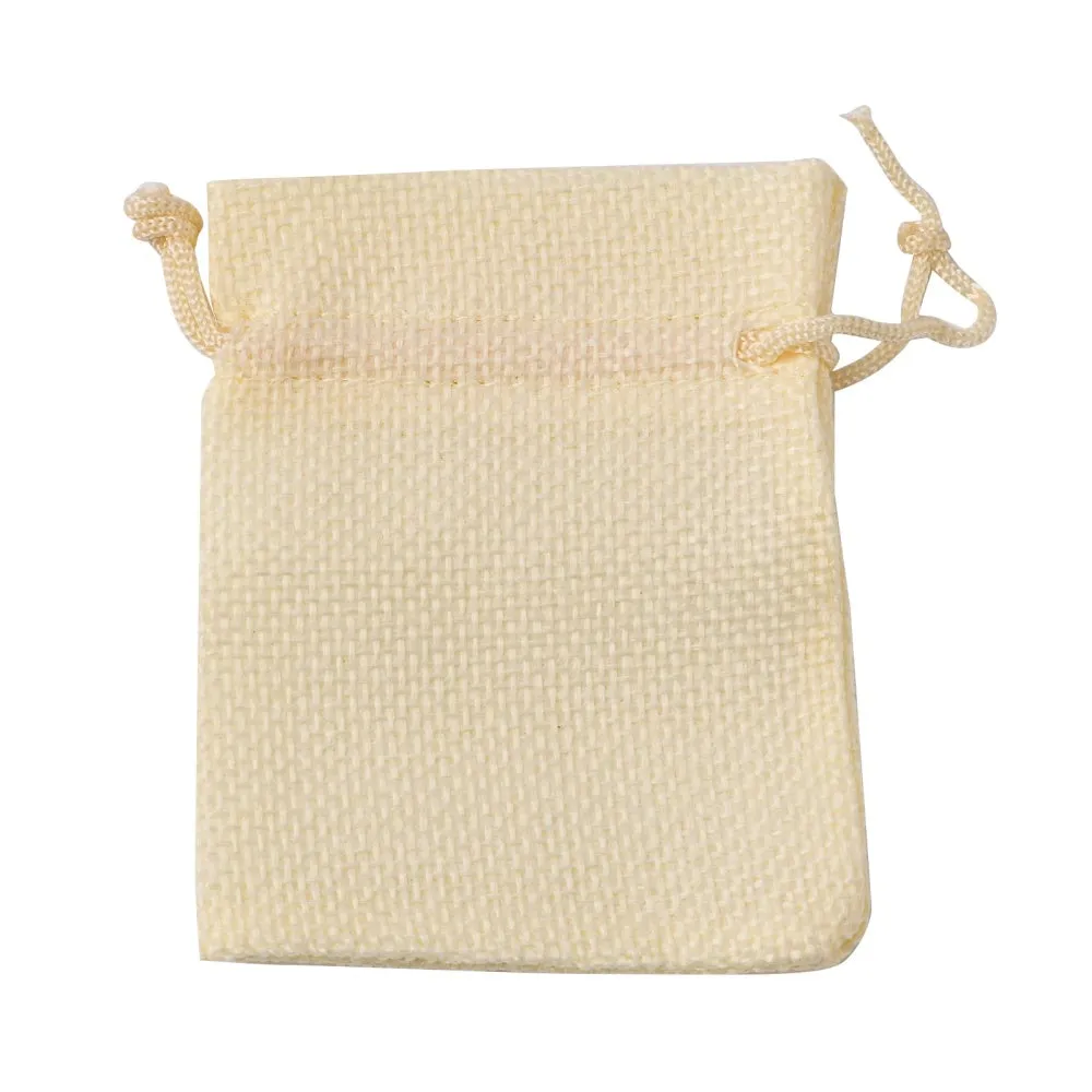 50 pc Burlap Packing Pouches Drawstring Bags, Lemon Chiffon, 9x7cm