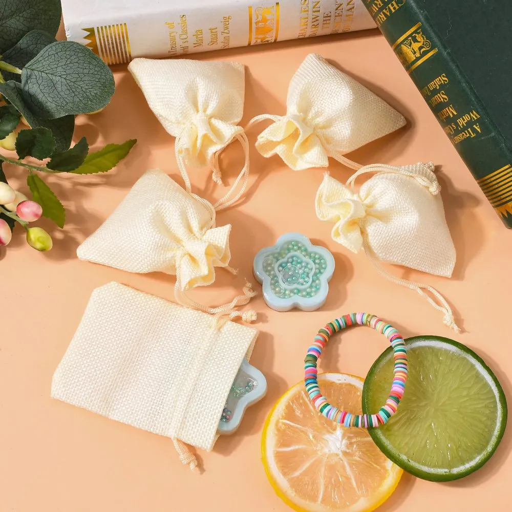 50 pc Burlap Packing Pouches Drawstring Bags, Lemon Chiffon, 9x7cm