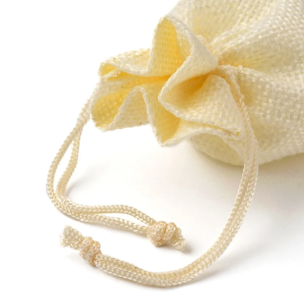 50 pc Burlap Packing Pouches Drawstring Bags, Lemon Chiffon, 9x7cm