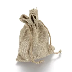 50 pc Polyester Imitation Burlap Packing Pouches Drawstring Bags, for Christmas, Wedding Party and DIY Craft Packing, Dark Khaki, 23x17cm