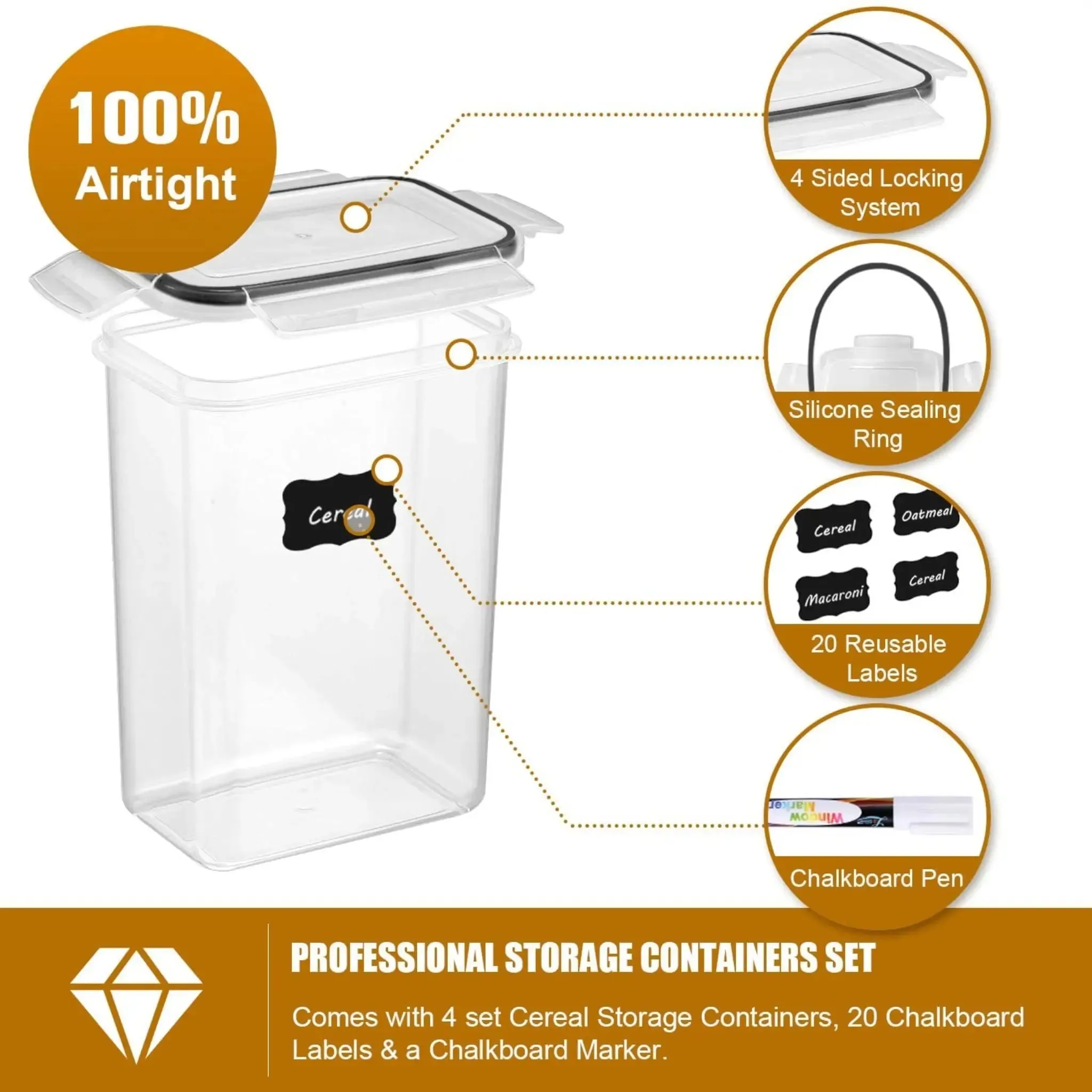 Airtight Food Storage | 7-Piece Kitchen Containers Set with Labels