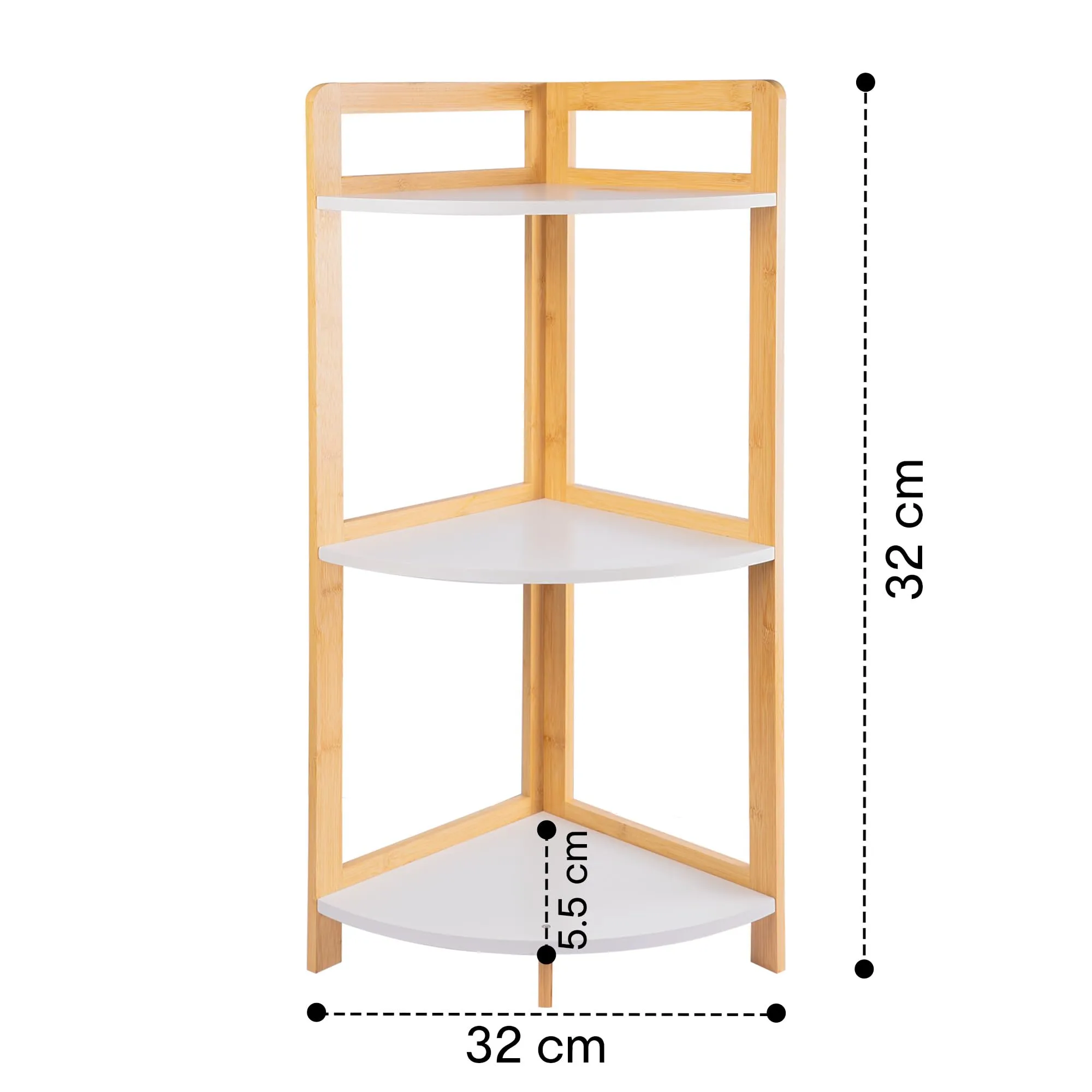 Anko Bamboo & White 3 Tier Corner | Multi-Drawer Bathroom & Livingroom Organizer, Storage Shelf/Rack, Bedroom Furniture, Office/Home Decoration| Shelf|85(H)*30(W)*30(D) Cm| 6kg Capacity