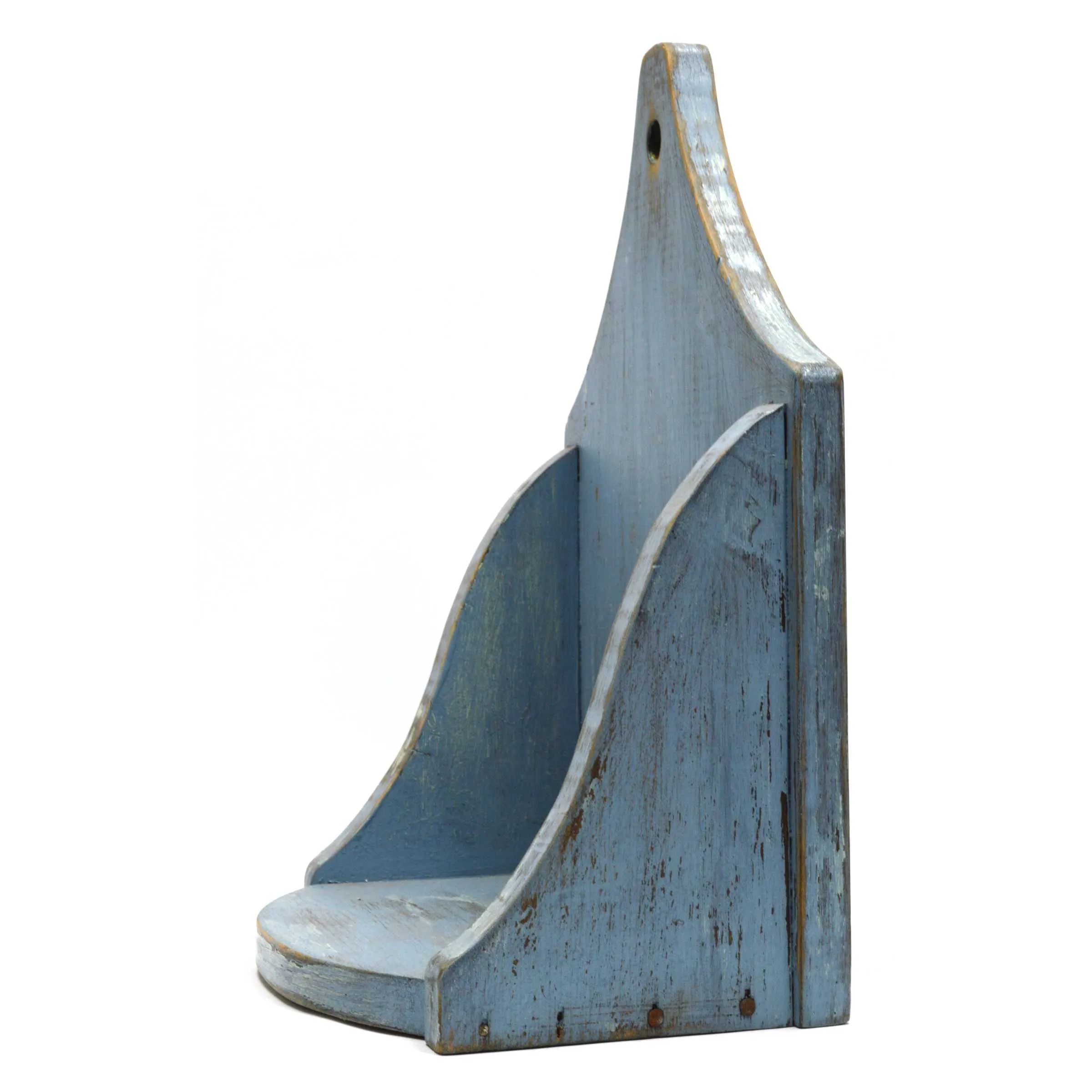 Antique APOTHECARY WALL SHELF Primitive KITCHEN SPICE RACK Candle/Keys PALE BLUE
