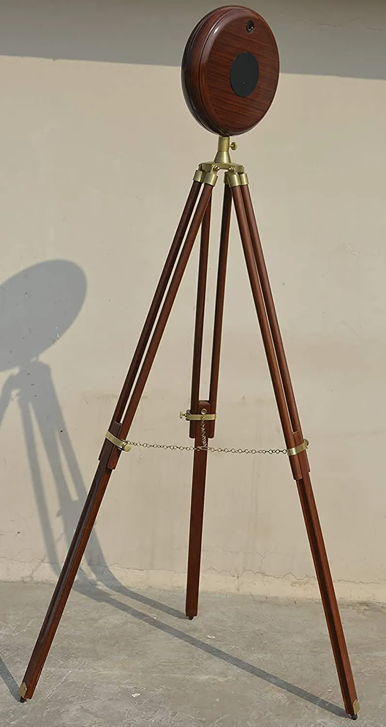 Antique Wooden Clock with Adjustable Tripod Stand