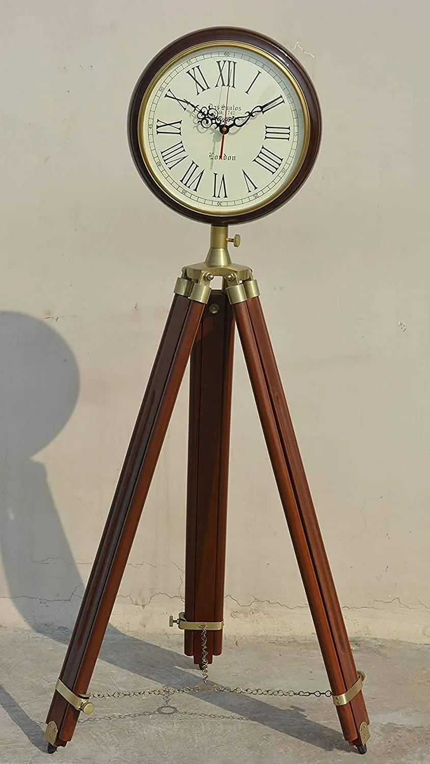 Antique Wooden Clock with Adjustable Tripod Stand