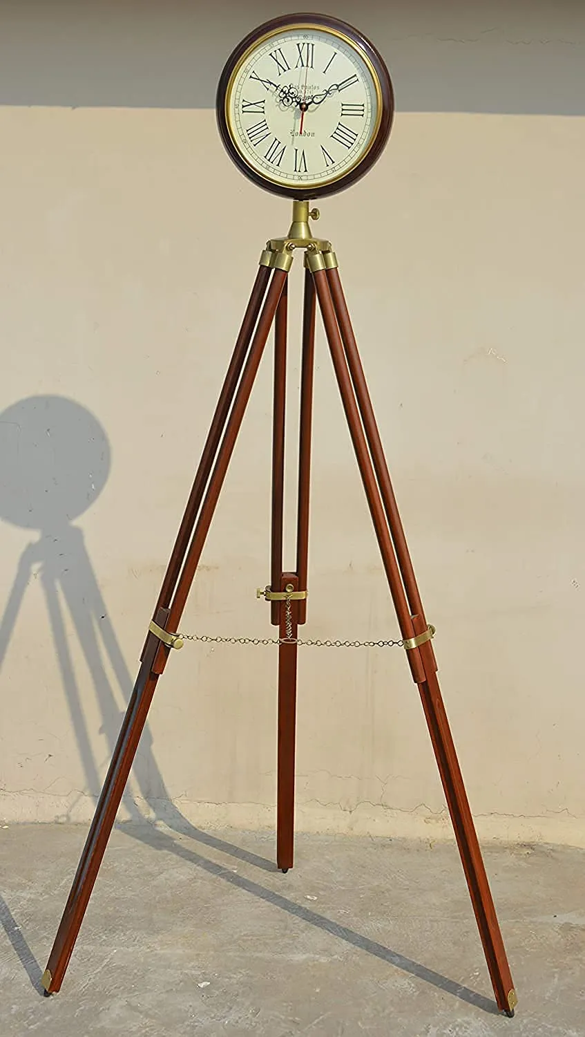 Antique Wooden Clock with Adjustable Tripod Stand