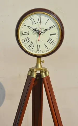 Antique Wooden Clock with Adjustable Tripod Stand