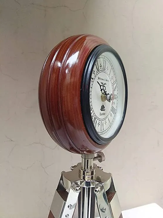 APAX Nautical Wooden Table Clock with Adjustable Tripod Stand Home Office Decor Handicraft Gift Item Brown