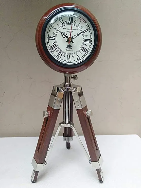 APAX Nautical Wooden Table Clock with Adjustable Tripod Stand Home Office Decor Handicraft Gift Item Brown