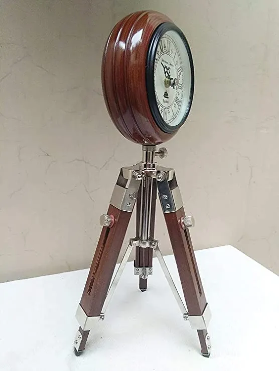 APAX Nautical Wooden Table Clock with Adjustable Tripod Stand Home Office Decor Handicraft Gift Item Brown