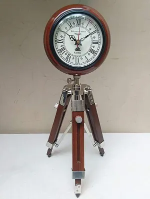 APAX Nautical Wooden Table Clock with Adjustable Tripod Stand Home Office Decor Handicraft Gift Item Brown