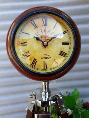 ART N CRAFT 5 inch Wooden Table Clock with Adjustable Tripod Stand Heavy Quality (Brown)