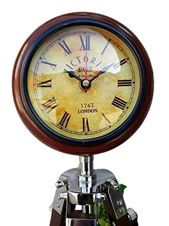 ART N CRAFT 5 inch Wooden Table Clock with Adjustable Tripod Stand Heavy Quality (Brown)