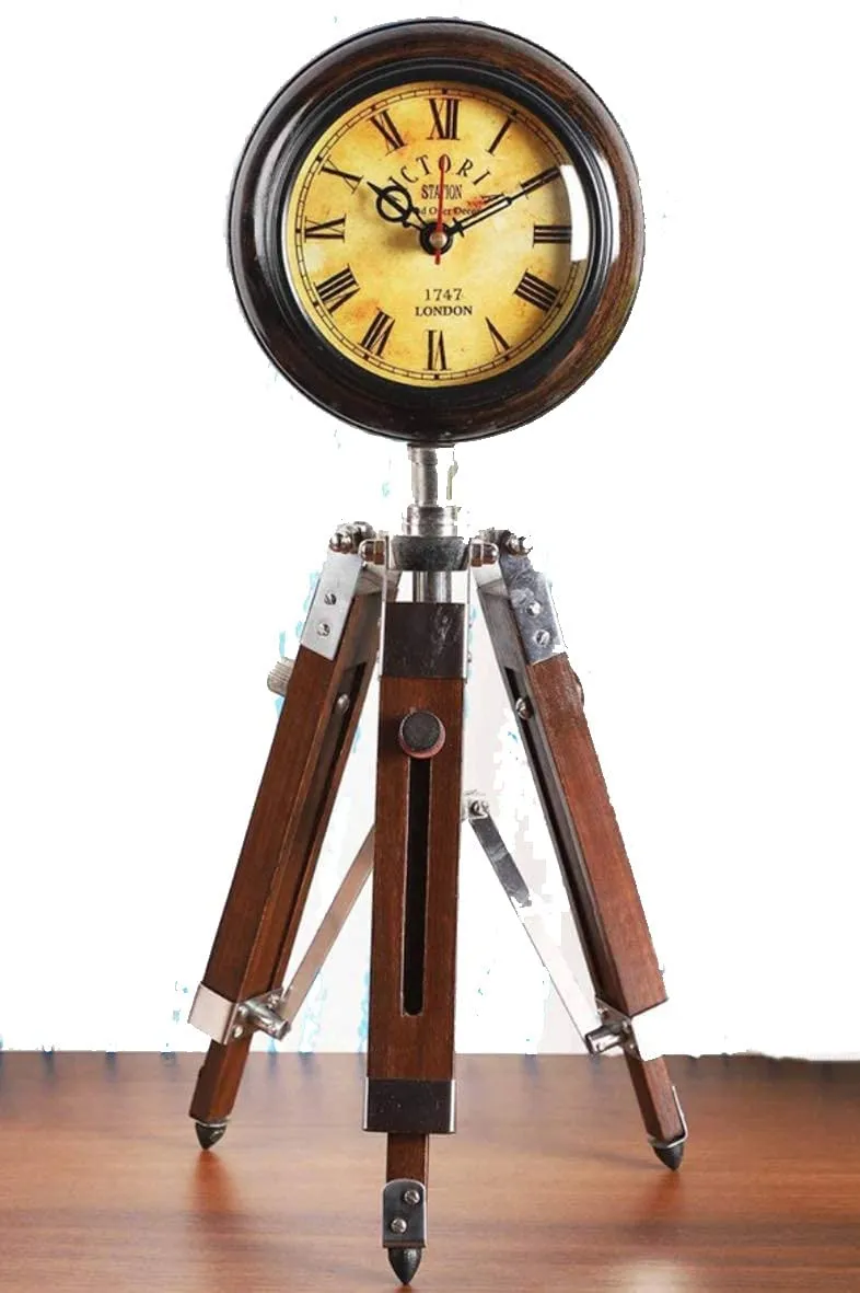 ART N CRAFT 5 inch Wooden Table Clock with Adjustable Tripod Stand Heavy Quality (Brown)