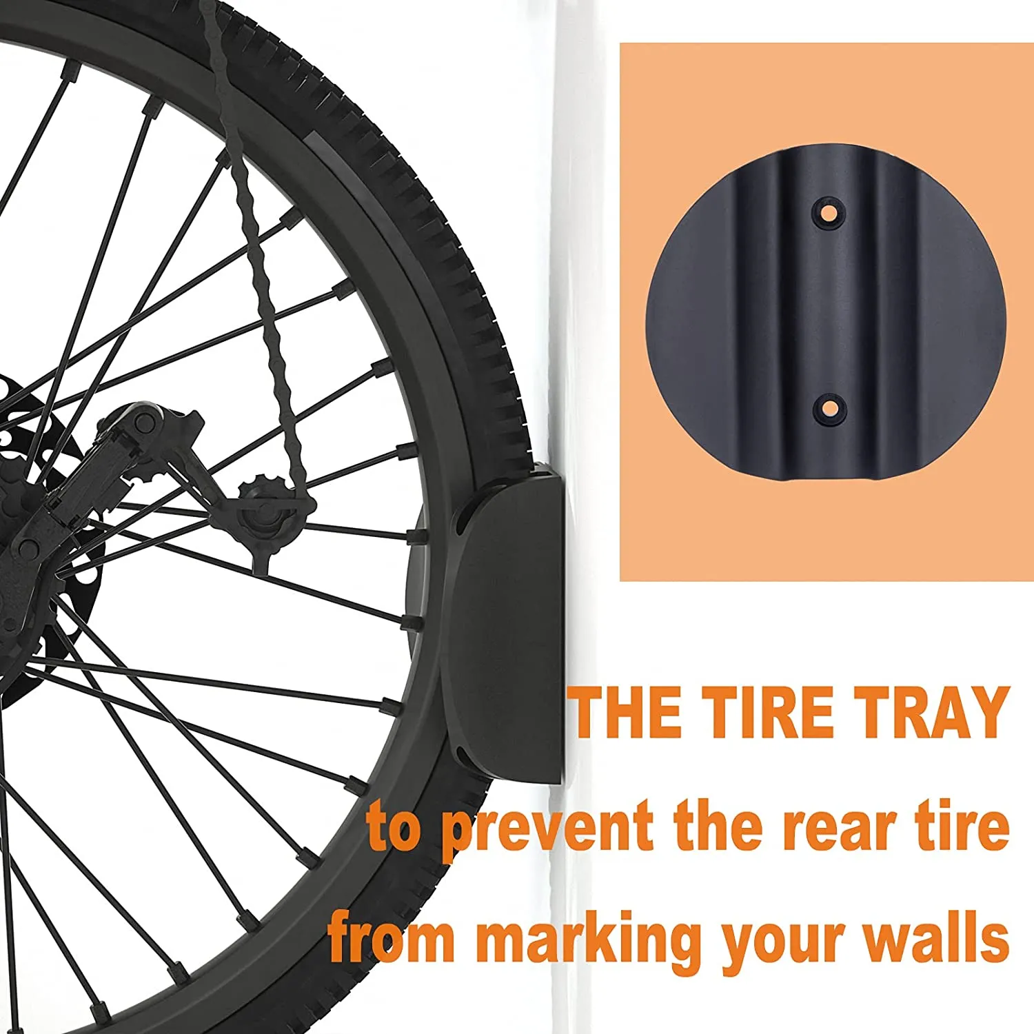 Bike Wall Mount Rack with Tire Tray - Bicycle Storage Rack Easy to Install - Space Saver Holder, Hook for Road, Mountain or Hybrid Bikes