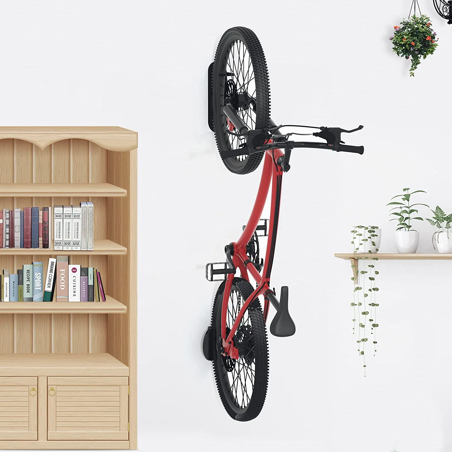 Bike Wall Mount Rack with Tire Tray - Bicycle Storage Rack Easy to Install - Space Saver Holder, Hook for Road, Mountain or Hybrid Bikes