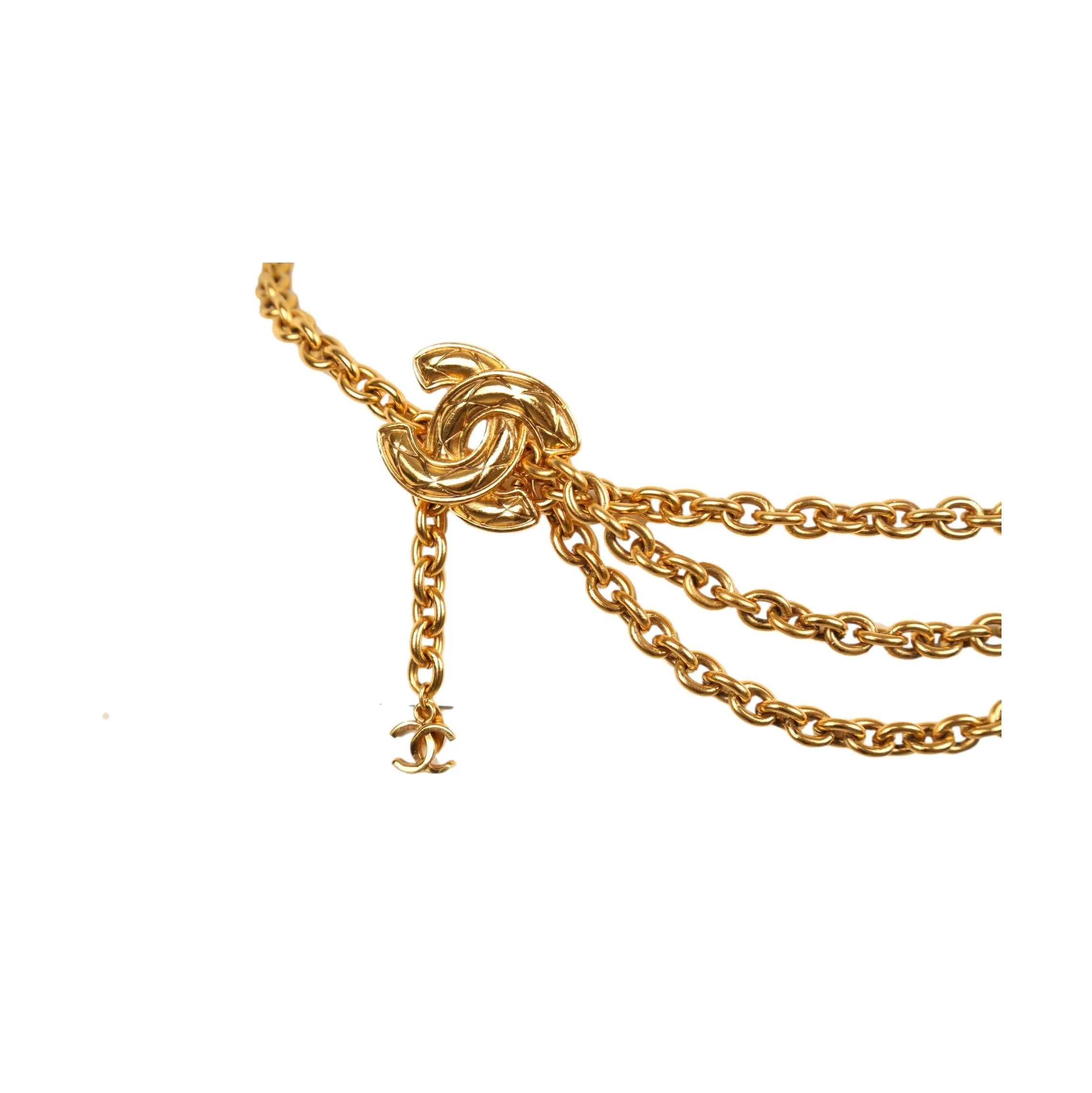 Chanel Gold Logo Quilted Chain Drop Belt