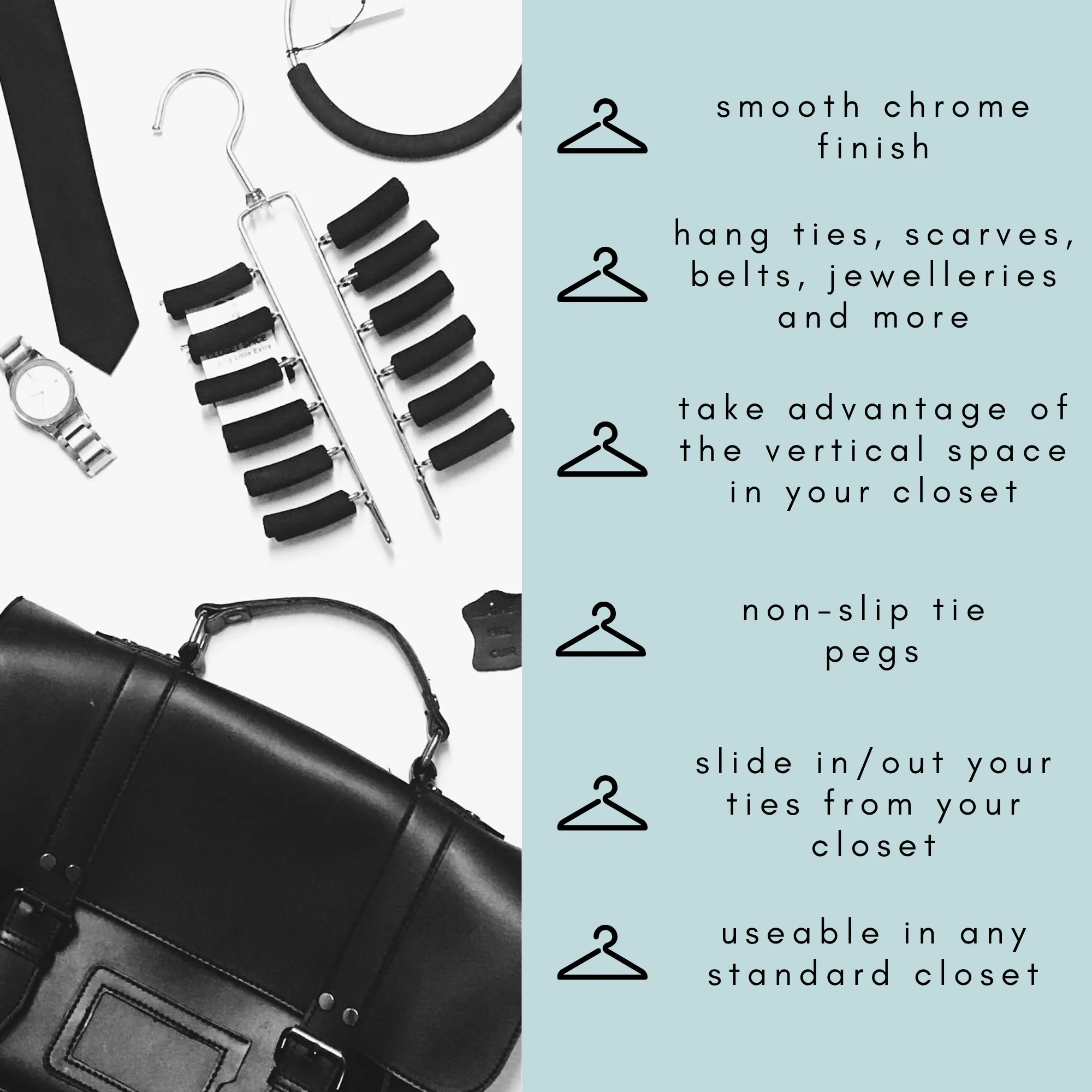 Chrome Tie Hanger - Set of 1 (Black)