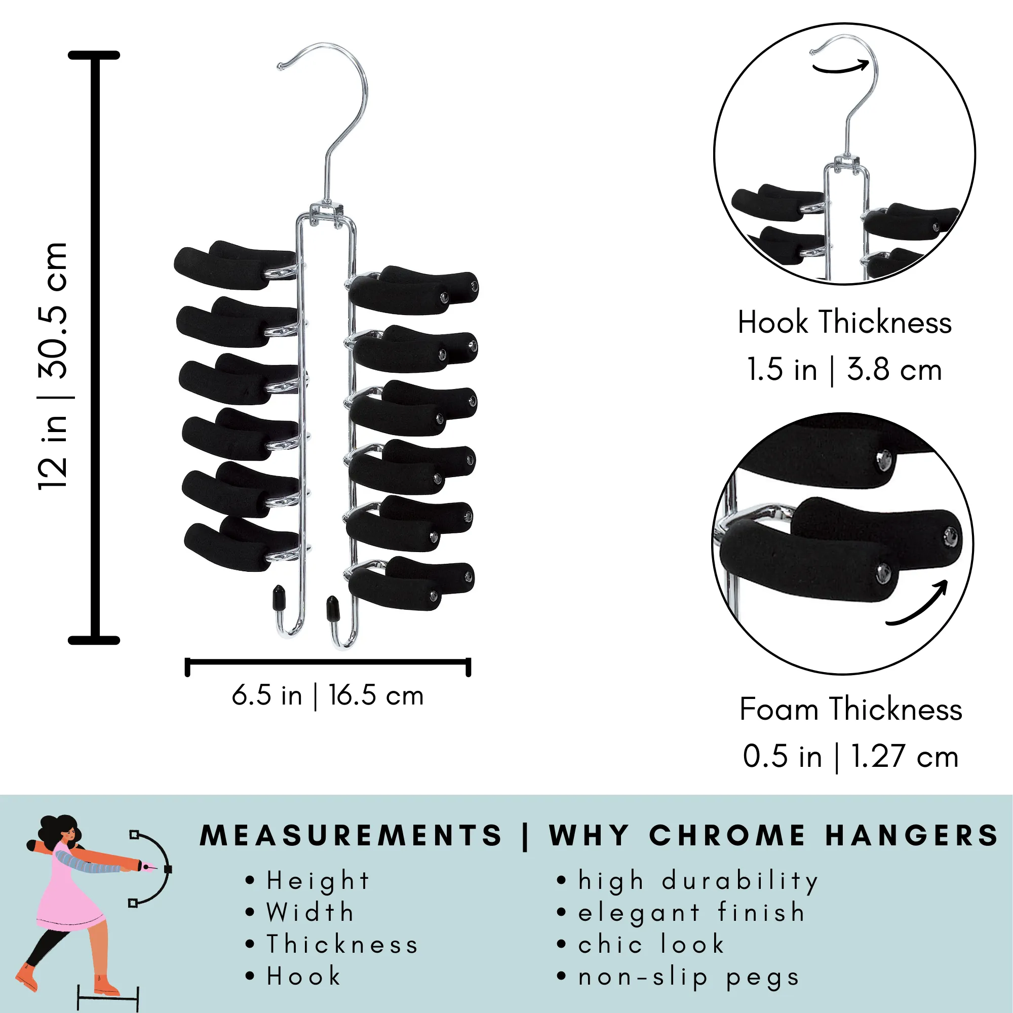 Chrome Tie Hanger - Set of 1 (Black)
