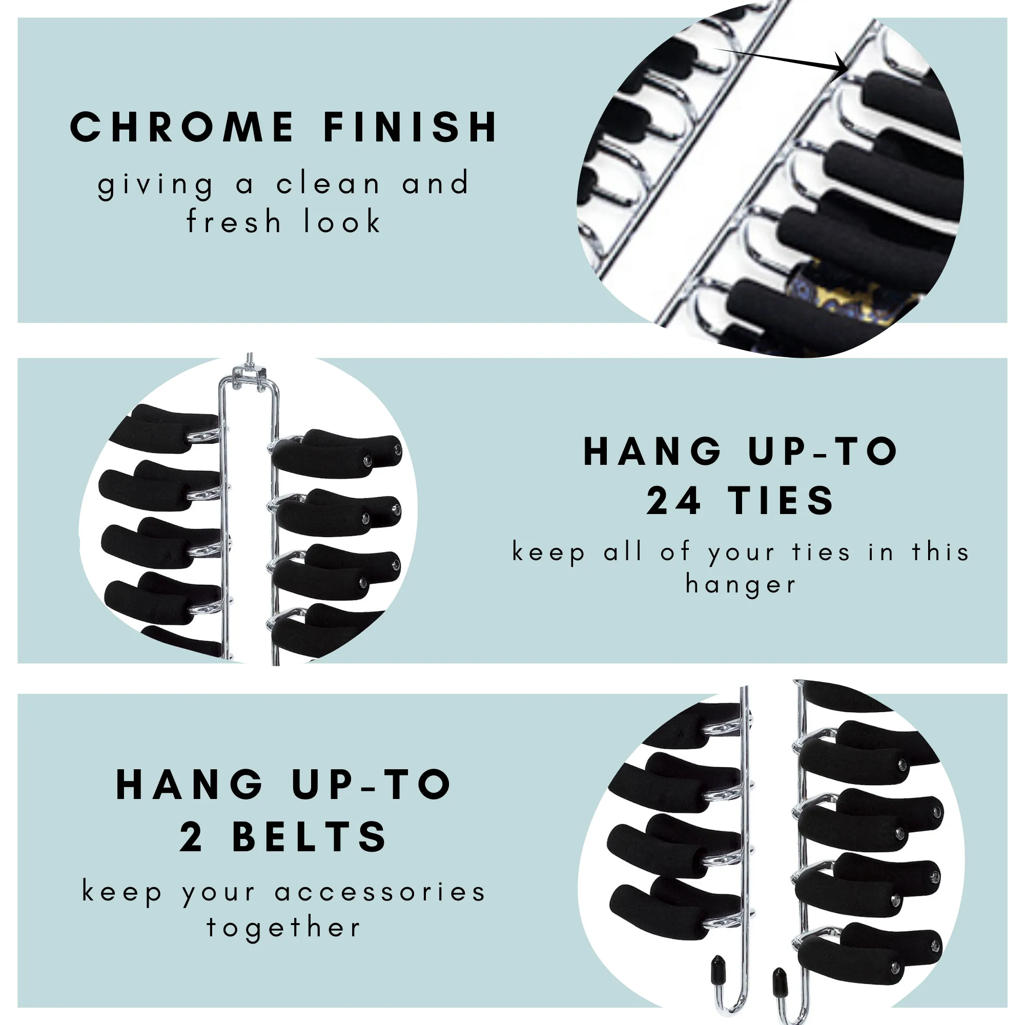Chrome Tie Hanger - Set of 1 (Black)