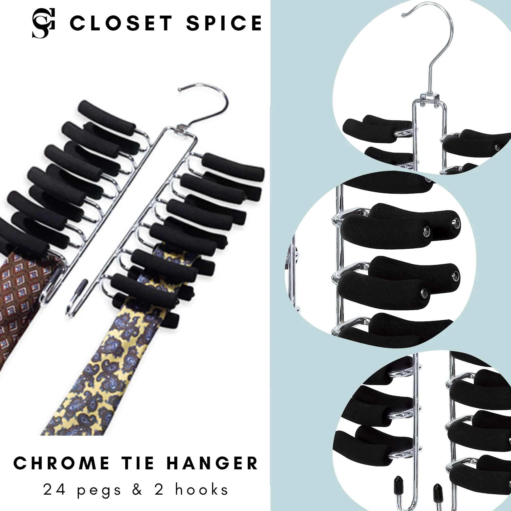 Chrome Tie Hanger - Set of 1 (Black)