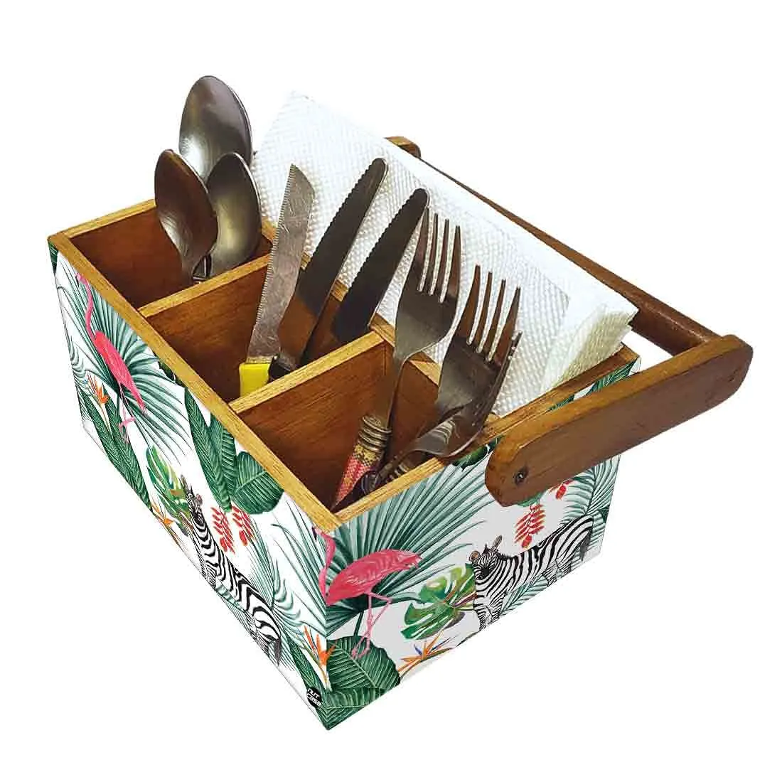 Cutlery Holder Stand With Handle for Kitchen Spoons Organizer - Zebra
