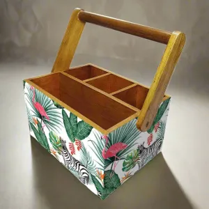 Cutlery Holder Stand With Handle for Kitchen Spoons Organizer - Zebra
