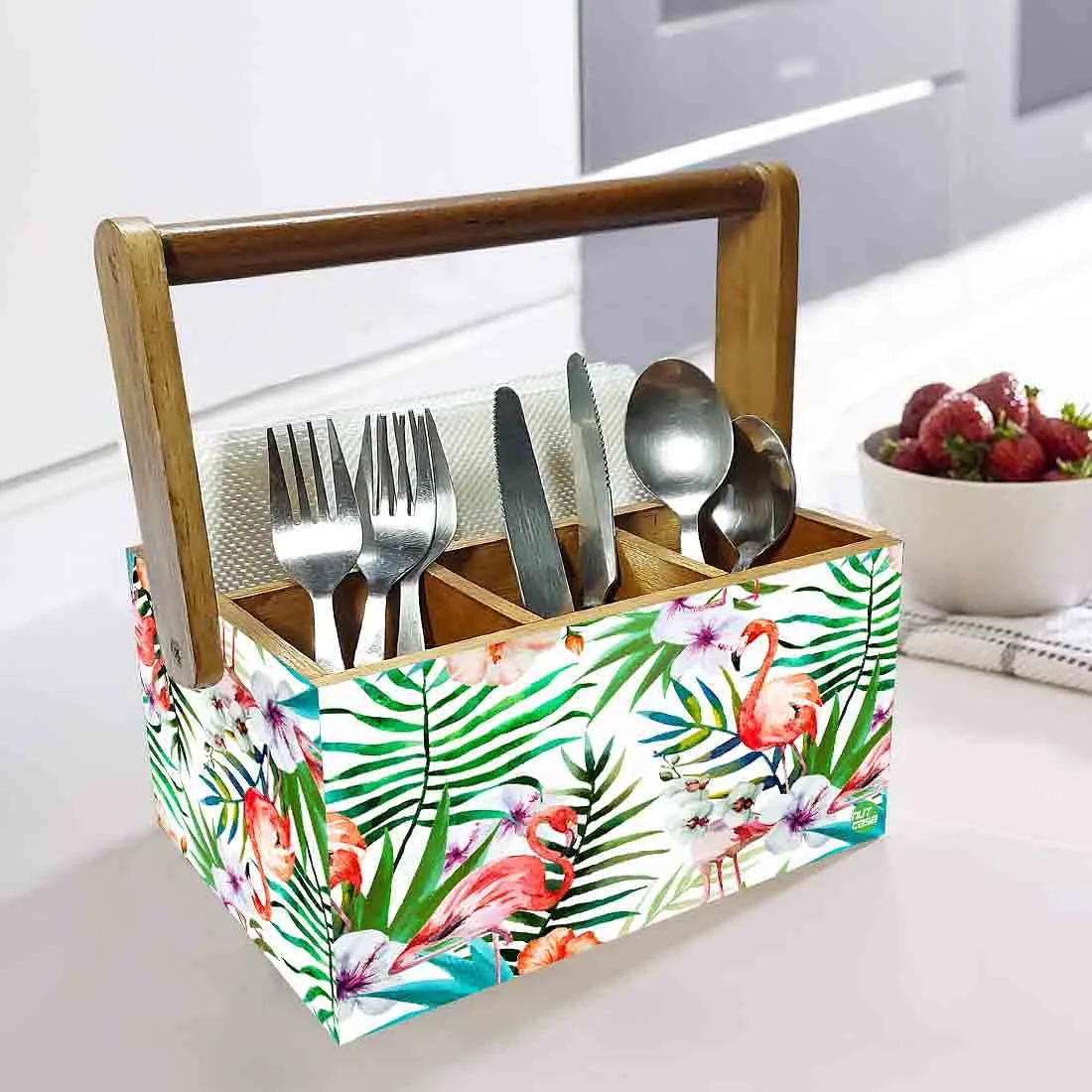 Cutlery Stand for Dining Table Forks Knives & Spoons Organizer - Swan and Leaves