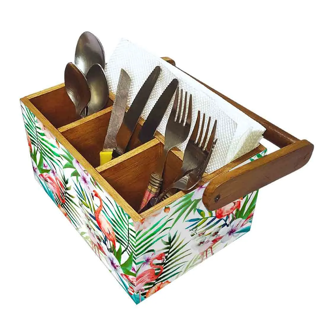 Cutlery Stand for Dining Table Forks Knives & Spoons Organizer - Swan and Leaves