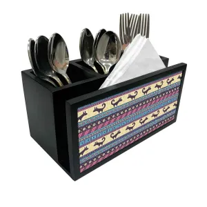 Cutlery Tissue Holder Napkin Stand -  Aztec Design