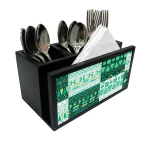 Cutlery Tissue Holder Napkin Stand -  Green Ethnic Design