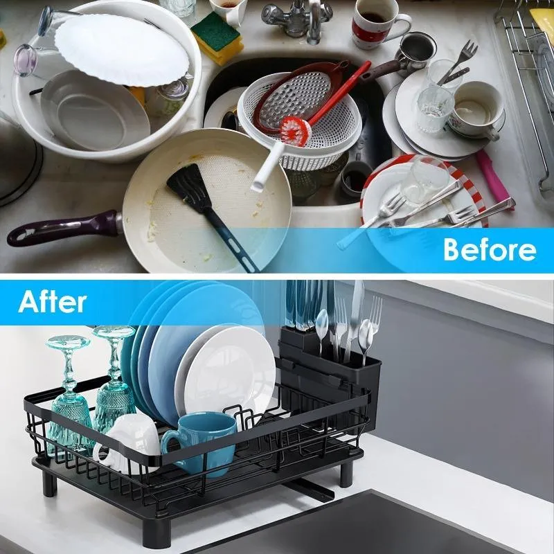 Dish Drying Rack Drain Board Utensil Holder