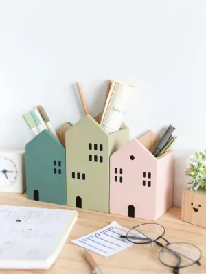 ELMAS Cartoon Wooden Pen Holder & Makeup Brush Organizer