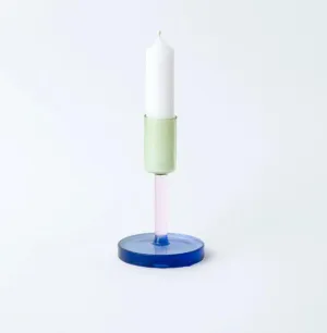 Glass Candlestick - Medium - Green / Pink / Blue