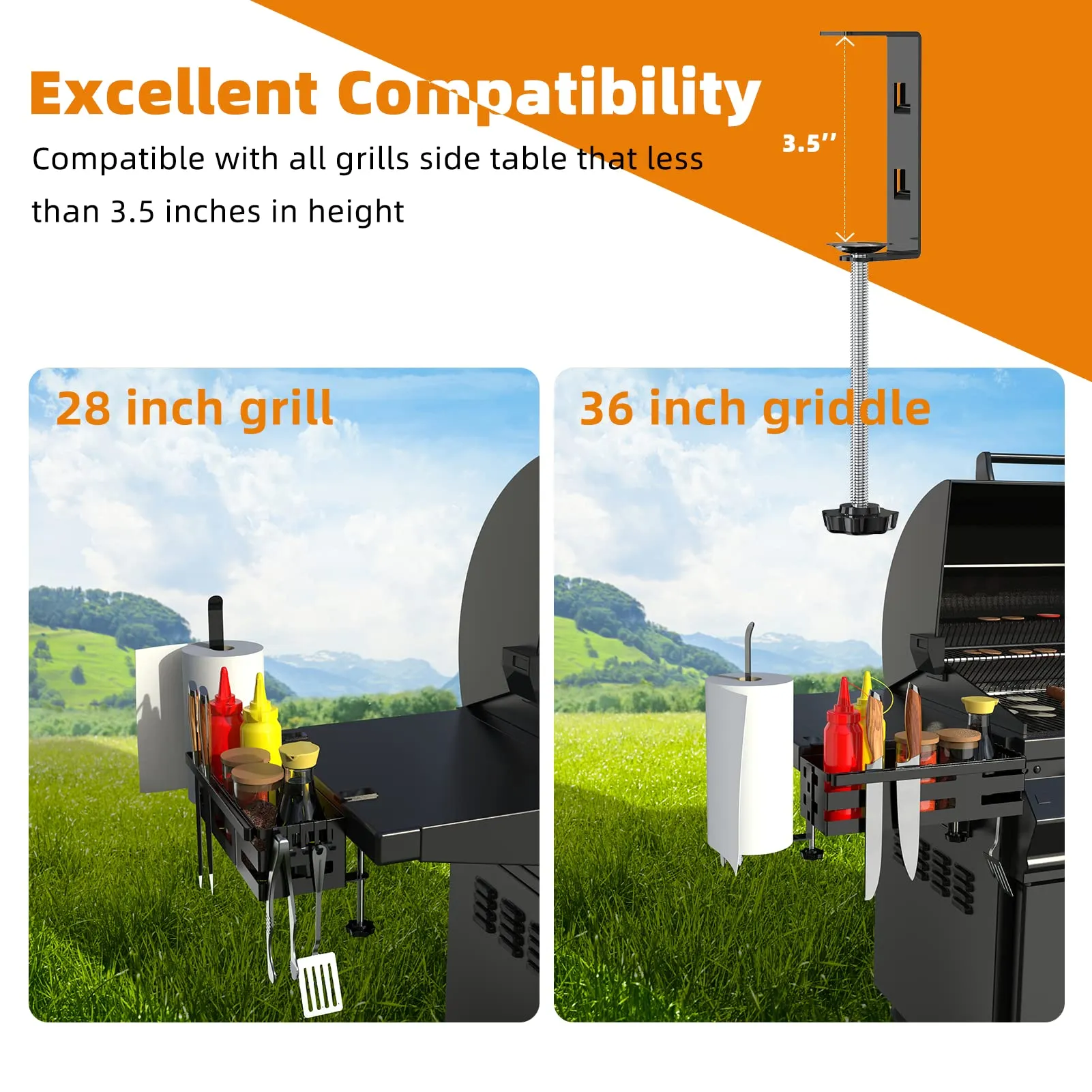 Godboat Griddle Caddy for Blackstone Griddle Accessories, With Paper Towel Holder & Knife Rack for Blackstone Accessories Griddle 28"/36", Space Saving Grill Tool Holder, BBQ Accessories Organizer