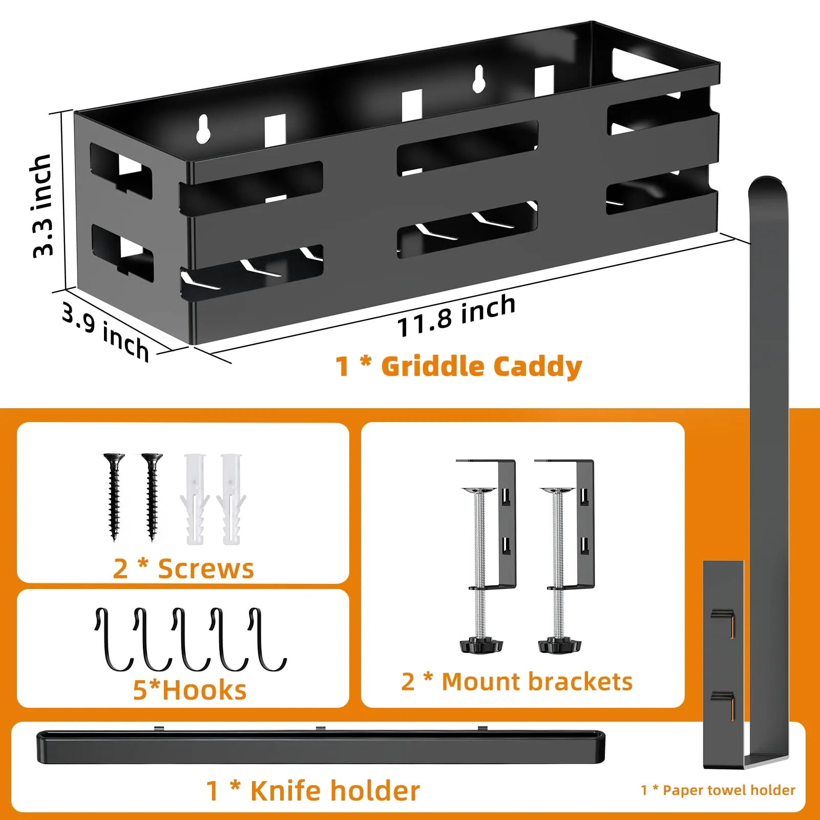 Godboat Griddle Caddy for Blackstone Griddle Accessories, With Paper Towel Holder & Knife Rack for Blackstone Accessories Griddle 28"/36", Space Saving Grill Tool Holder, BBQ Accessories Organizer