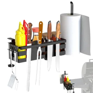 Godboat Griddle Caddy for Blackstone Griddle Accessories, With Paper Towel Holder & Knife Rack for Blackstone Accessories Griddle 28"/36", Space Saving Grill Tool Holder, BBQ Accessories Organizer