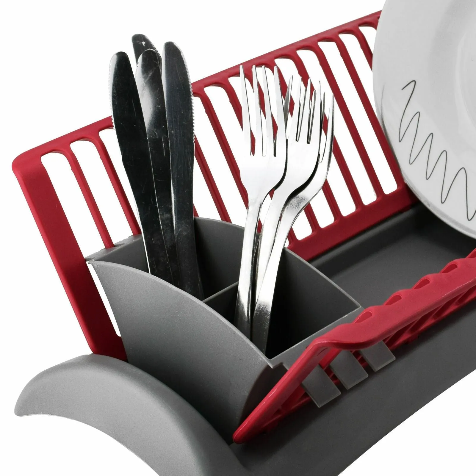 Grey and Red Dish Drainer and Cutlery Holder