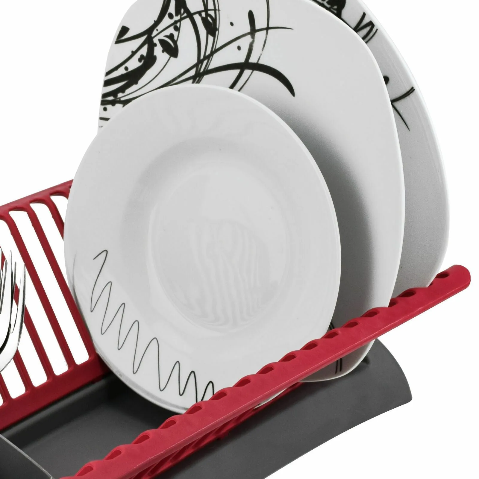 Grey and Red Dish Drainer and Cutlery Holder